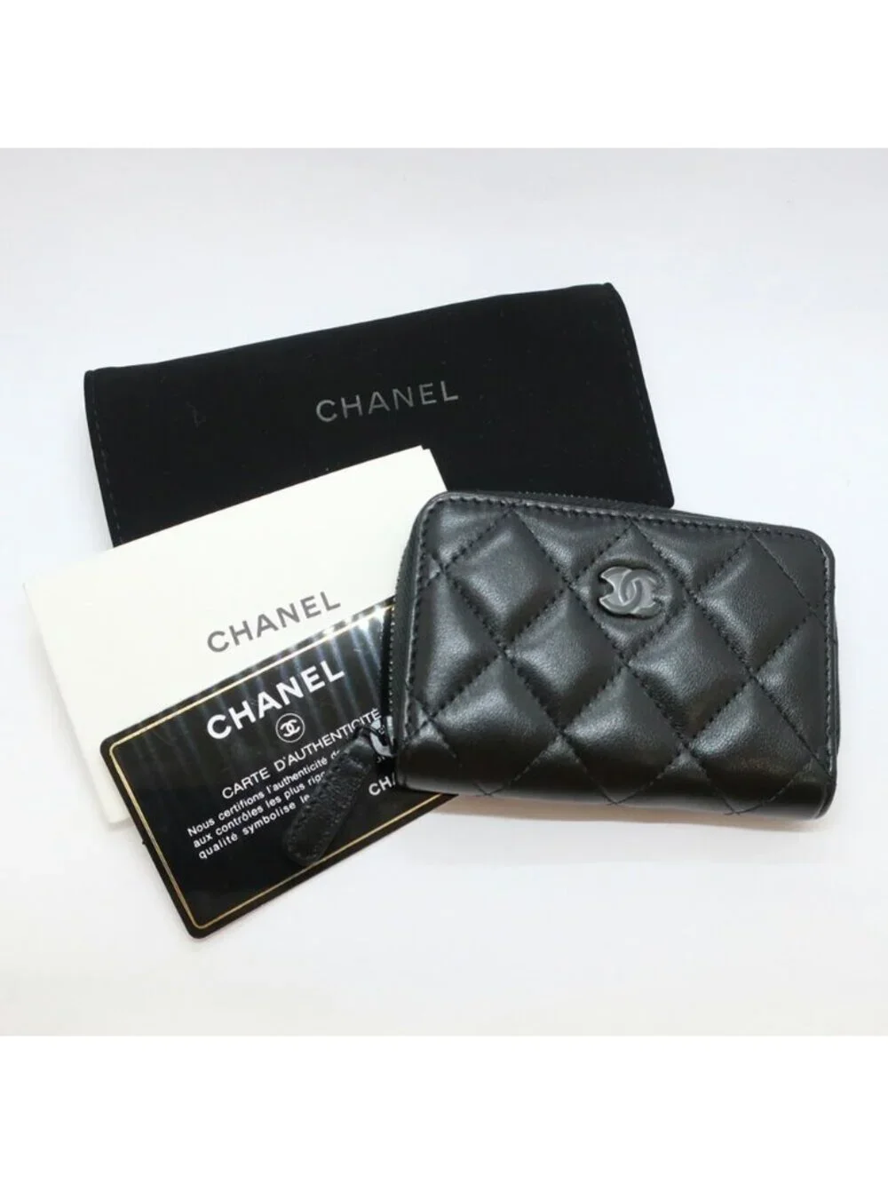 Chanel Ten Quilted Coin Case Lambskin Purse All Black